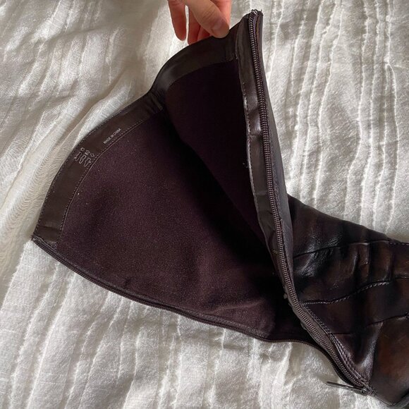 🍂 Y2K Vintage Dark Warm Brown Faded High-Heeled  Square Toes Leather Knee Boots - Picture 8 of 8